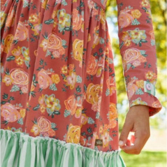 Matilda Jane Pink Floral Kids Dress with Green Ruffle sz 8 - Picture 2 of 10